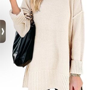 Relaxed Cream Crewneck Women's Sweater Tunic